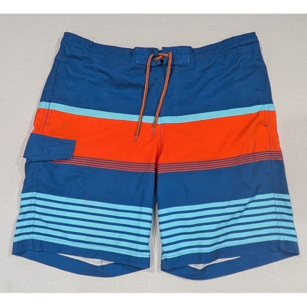 George Swim Trunks Mens L 36-38 Blue Orange Excellent Striped Board Shorts